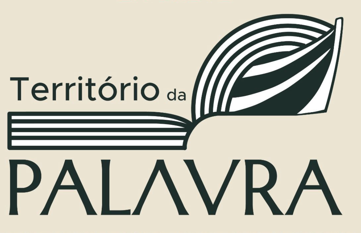 Território da Palavra — logotipo com um livro aberto que se transforma em canoa caiçara