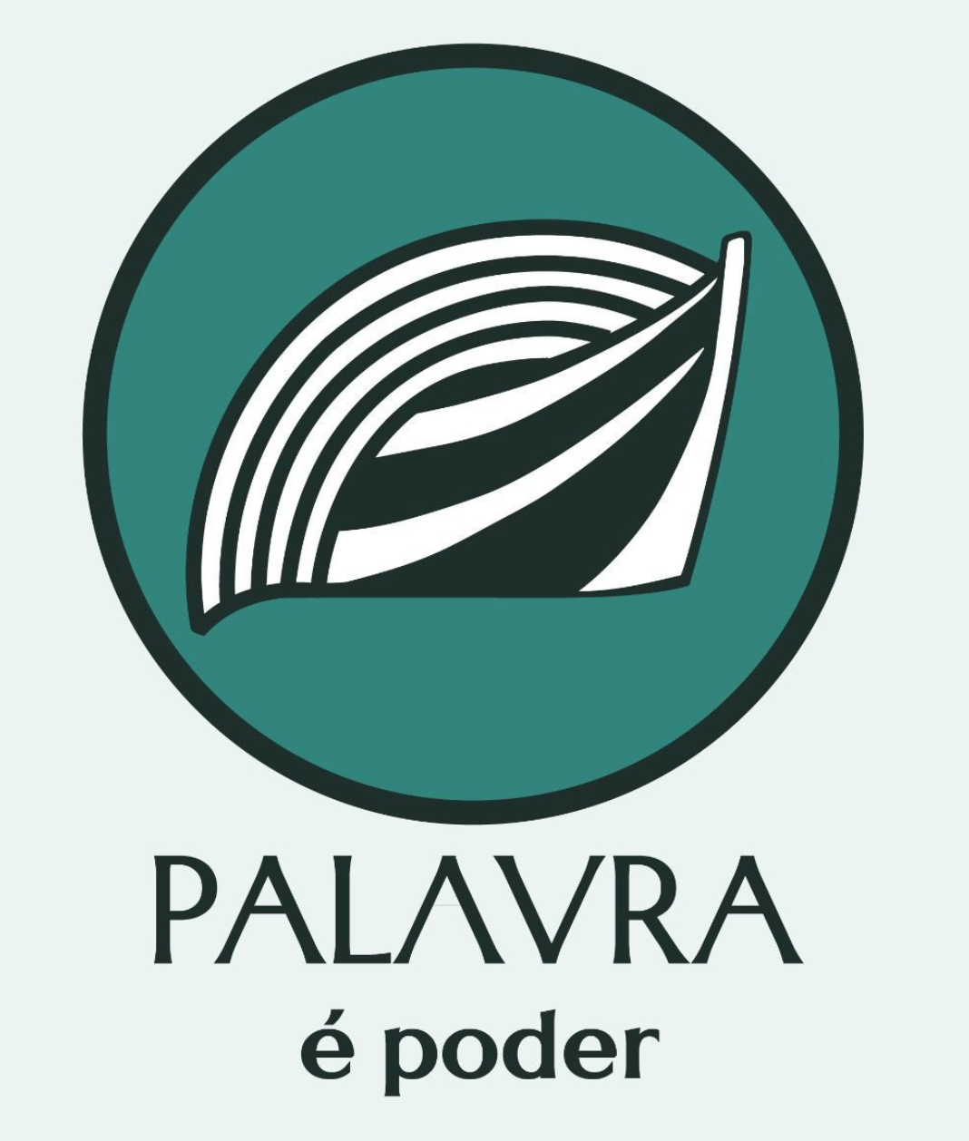 Selo circular do Território da Palavra: canoa caiçara que também é livro aberto, com as palavras Palavra é poder
